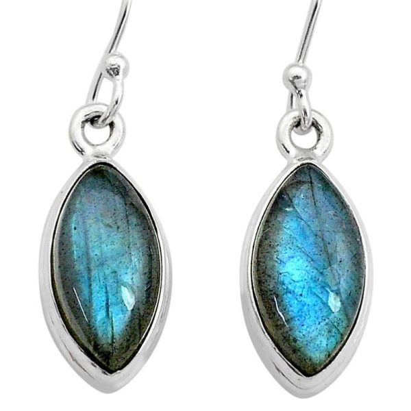 Boucles d'oreilles labradorite marquise Madagascar AA argent 925
