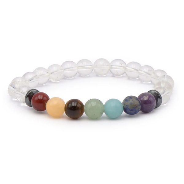 Bracelet 7 chakras cristal de roche A (boules 7-8mm)