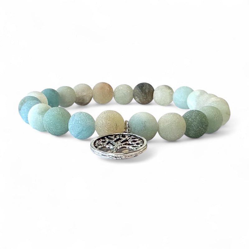 Bracelet arbre de vie amazonite dépolie A (boules 7-8mm)