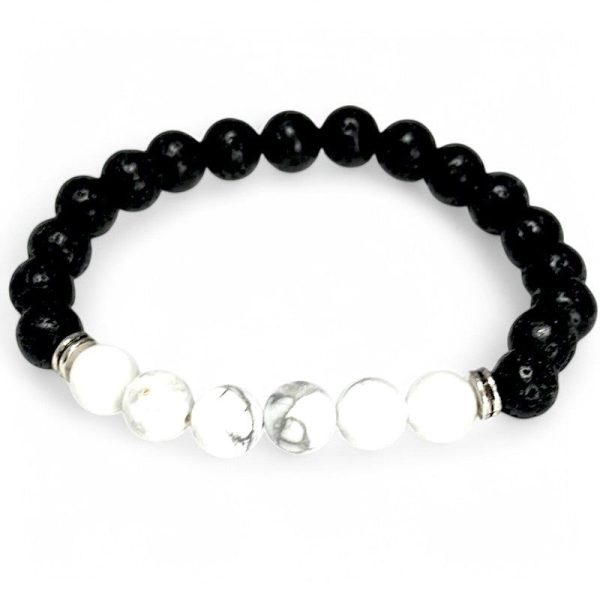 Bracelet "Zodiac" Gémeaux - Pierre de lave - Howlite (boules 8mm)