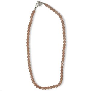 Collier pierre de lune rose orangée Inde AA (boules 5-6mm) - 43-47cm