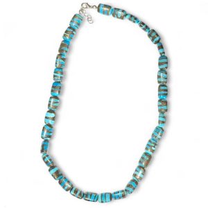 Collier Turquoise sur Pyrite Iran AA+ (pierres roulées) - 52-55cm